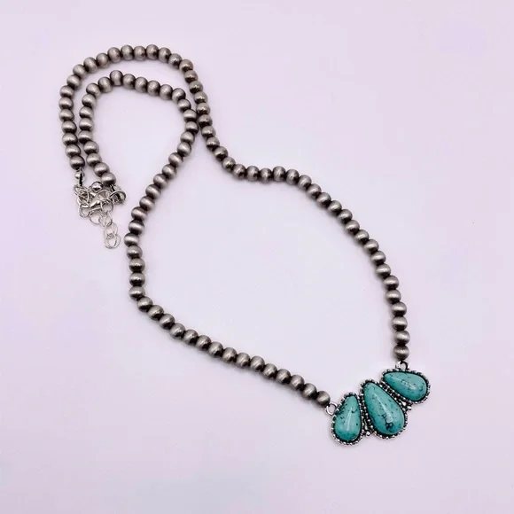 Turquoise Beaded Squash Blossom Necklace - Picture 3 of 4